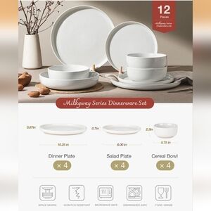 Famiware Milkyway Plates and Bowls Set, 12 Pieces Dinnerware, Dishes Set for 4